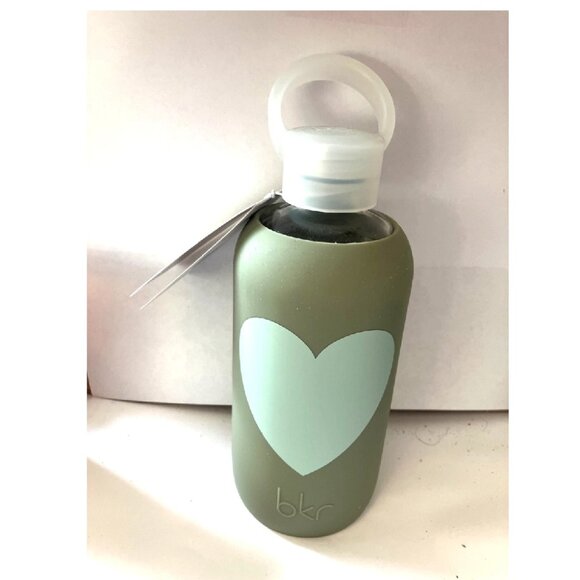 BKR Glass Water Bottle Silicone Sleeve Aspen Sage Green w Mint Heart 16oz/500ml